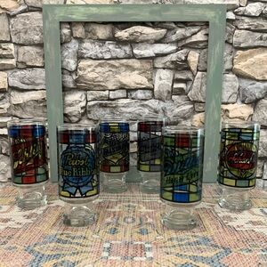 6 Anchor Hocking Beer Glasses Pabst BlackLabel Miller Schaefer Falstaff Schlitz